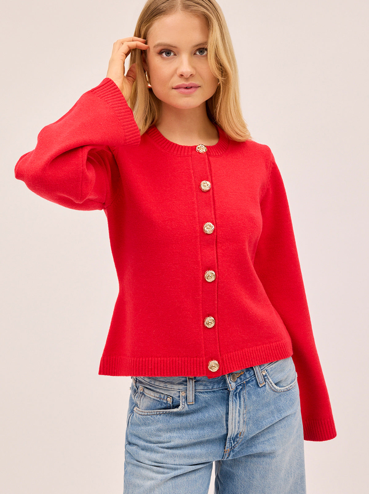 Cleo Red Knit Cardigan By KITRI Studio