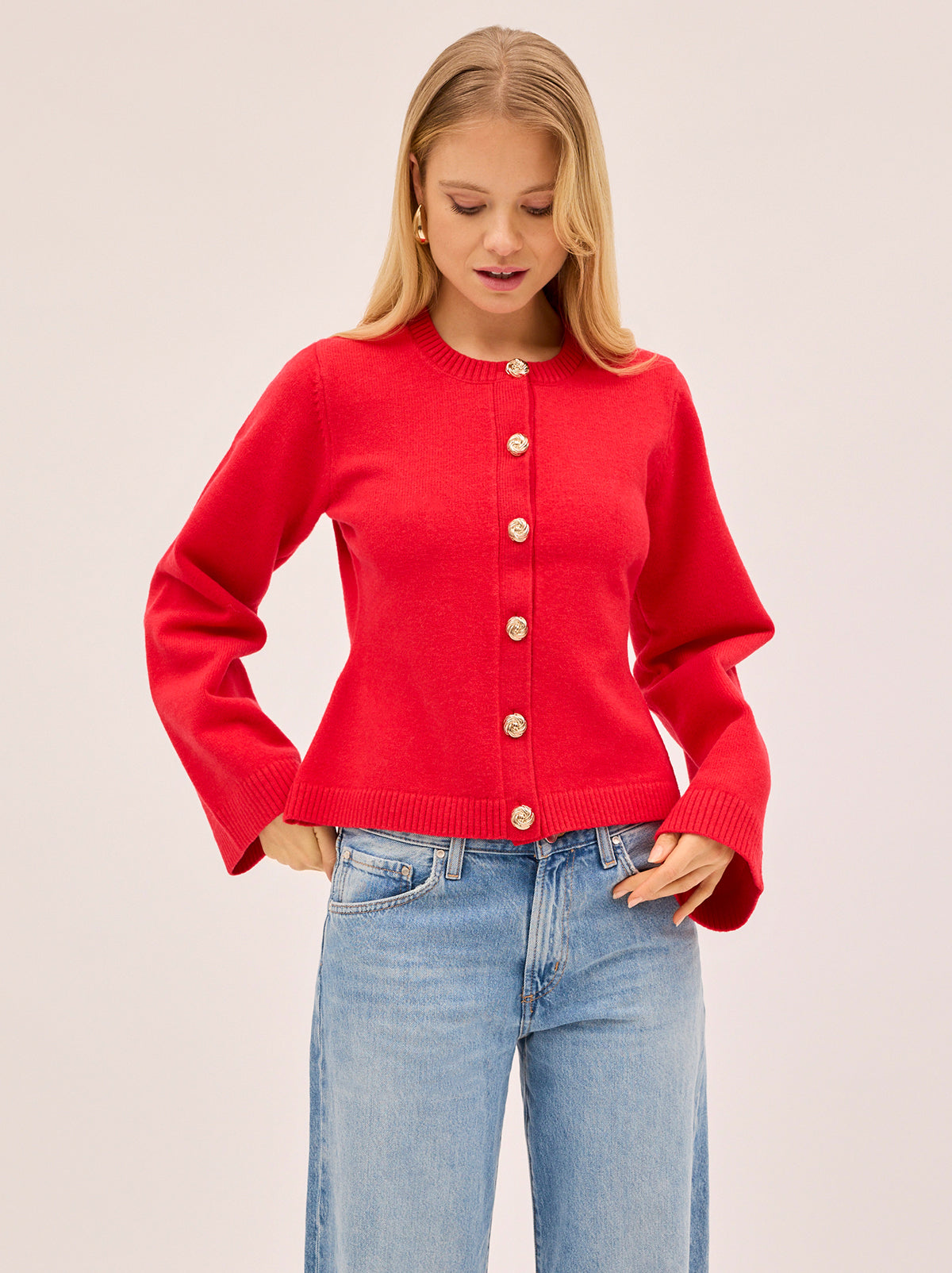 【キキ】ツイーディニットジャケット【RED】 Cleo Red Knit Cardigan | KITRI Studios