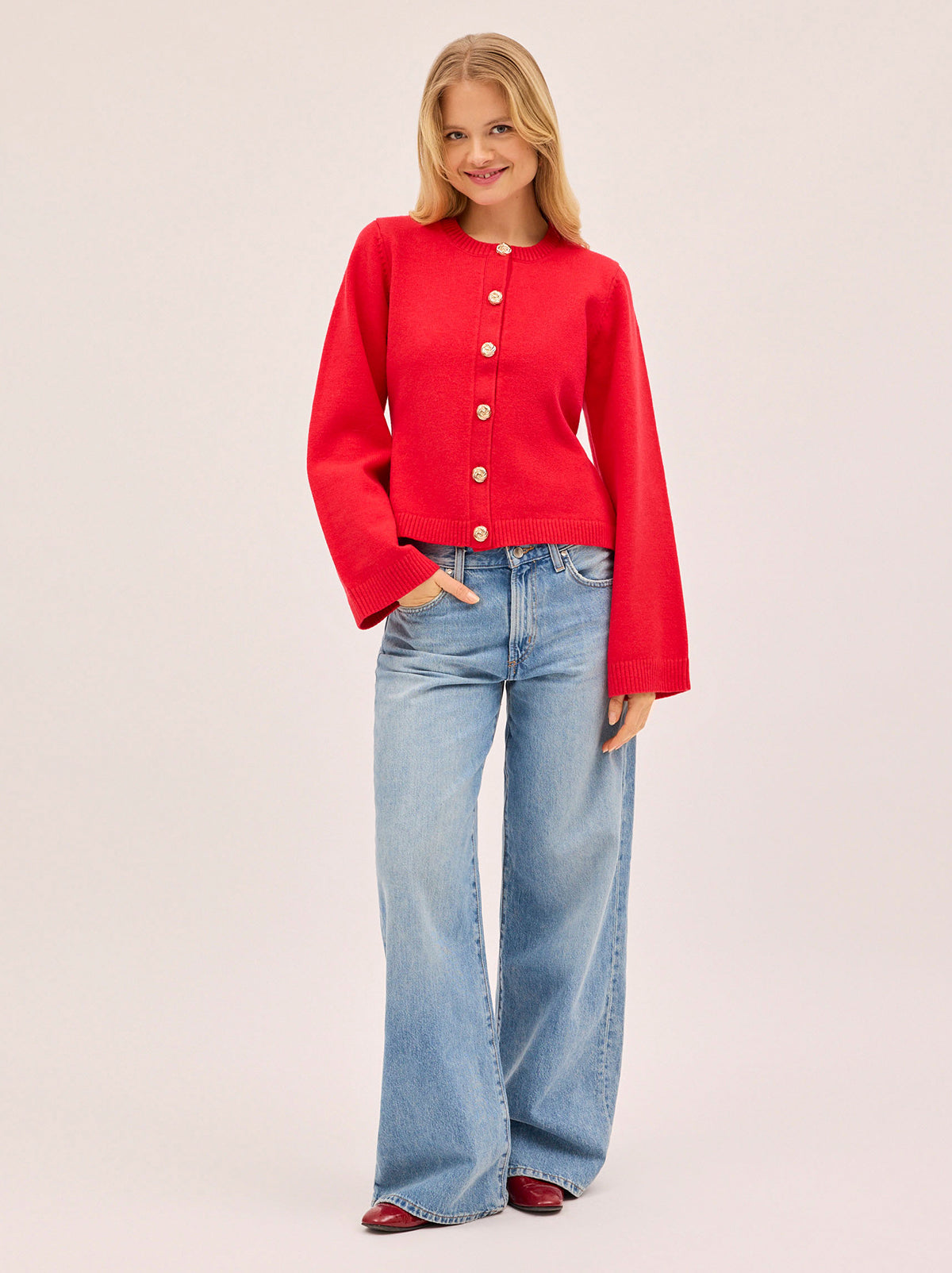 Cleo Red Knit Cardigan | KITRI Studios