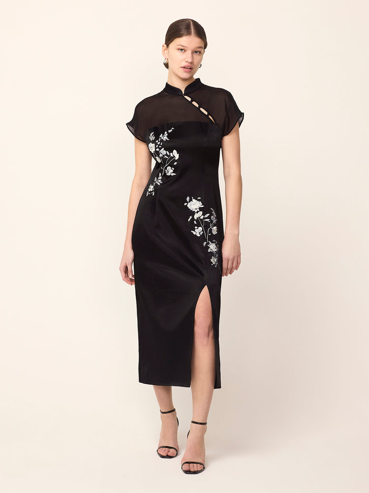 Clio Black Embroidered Midi Dress By KITRI Studio