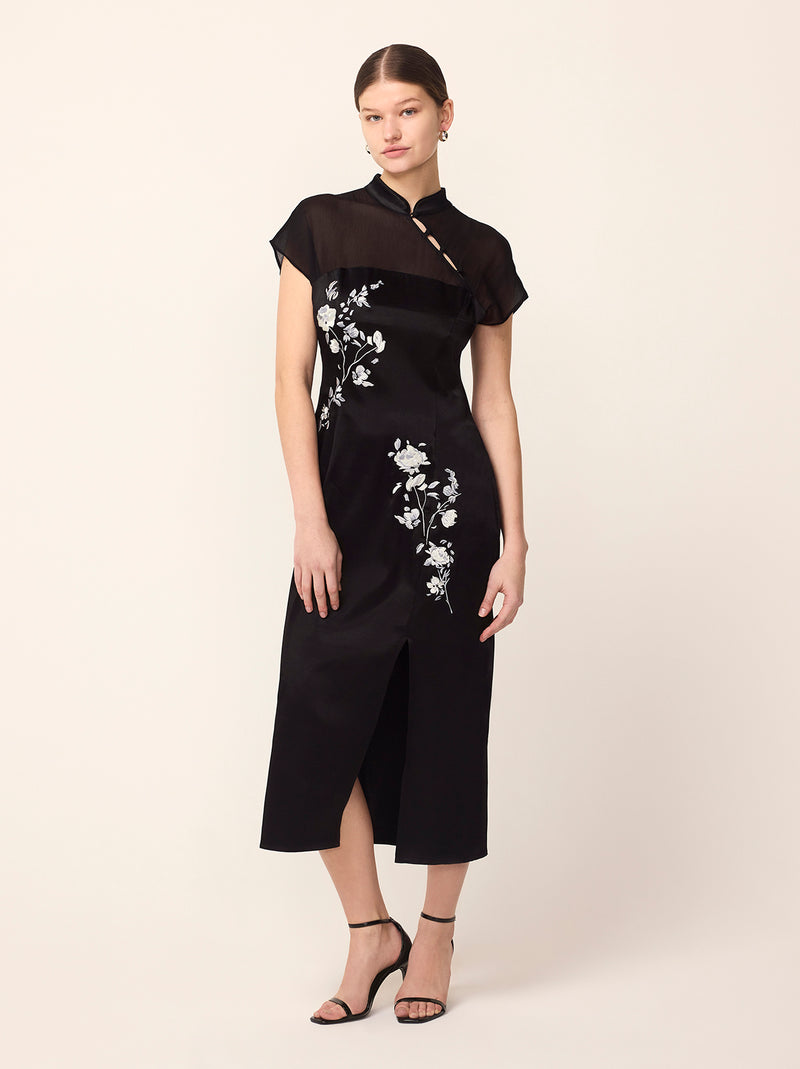 Clio Black Embroidered Midi Dress By KITRI Studio