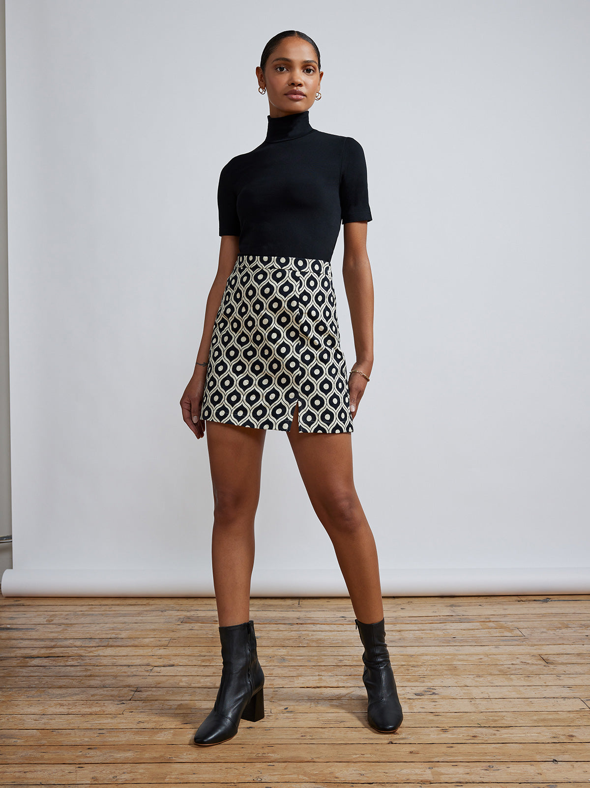 Colette Black Wallpaper Print Jacquard Mini Skirt By KITRI Studio