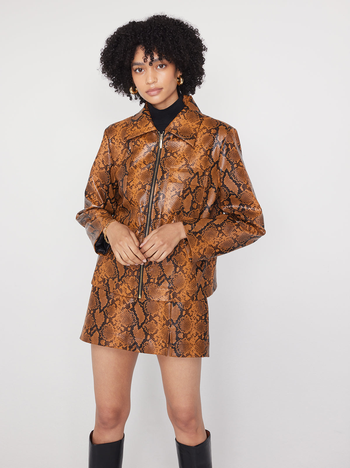 Colette Caramel Snakeskin Vinyl Mini Skirt KITRI Studio