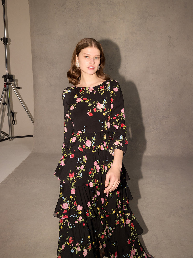 Coralie Black Trailing Floral Maxi Dress By KITRI Studio