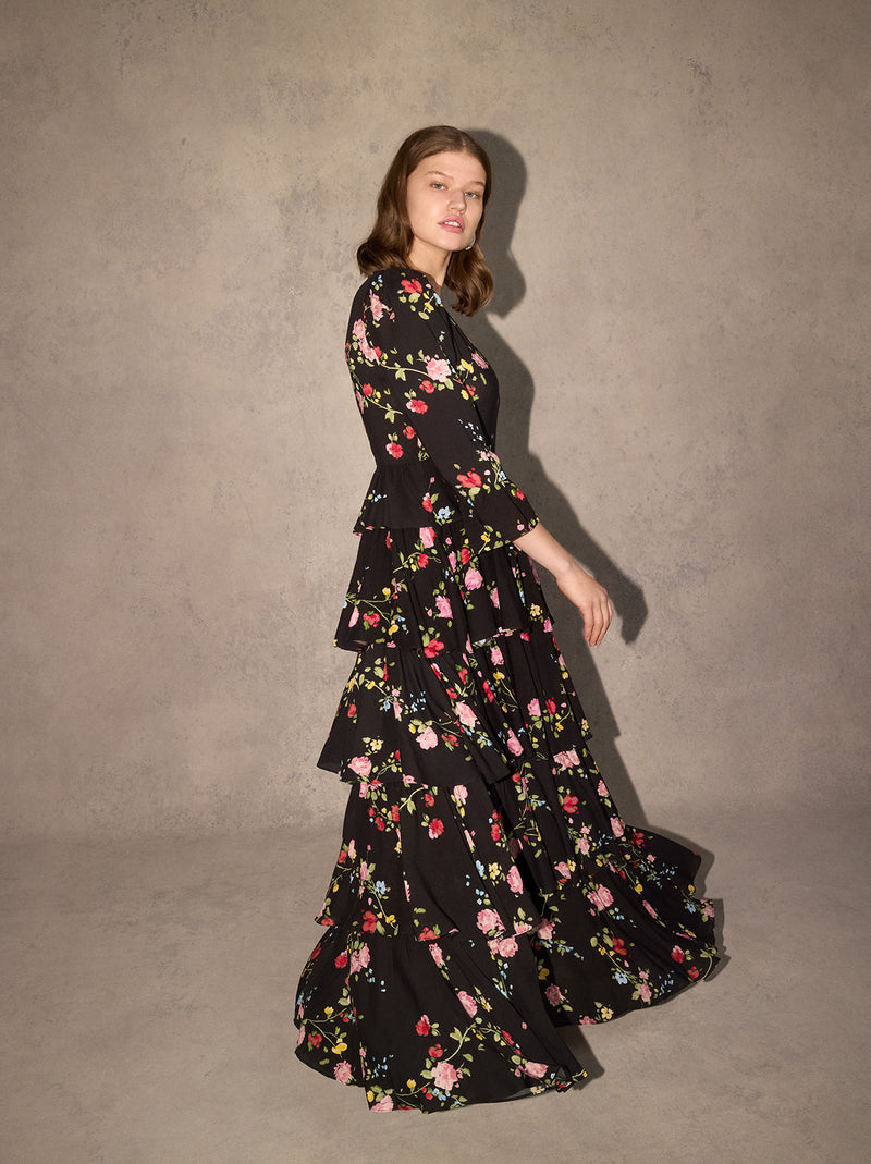 Coralie Black Trailing Floral Maxi Dress By KITRI Studio