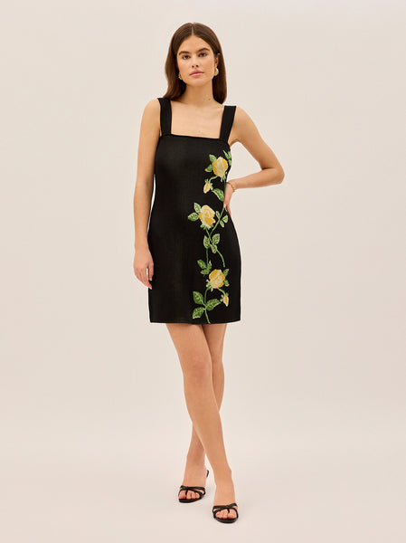 Corrine Black Rose Knit Mini Dress