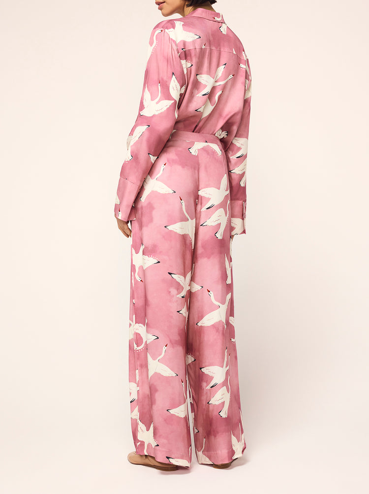 Cosima Pink Swans Print Trousers By KITRI Studio