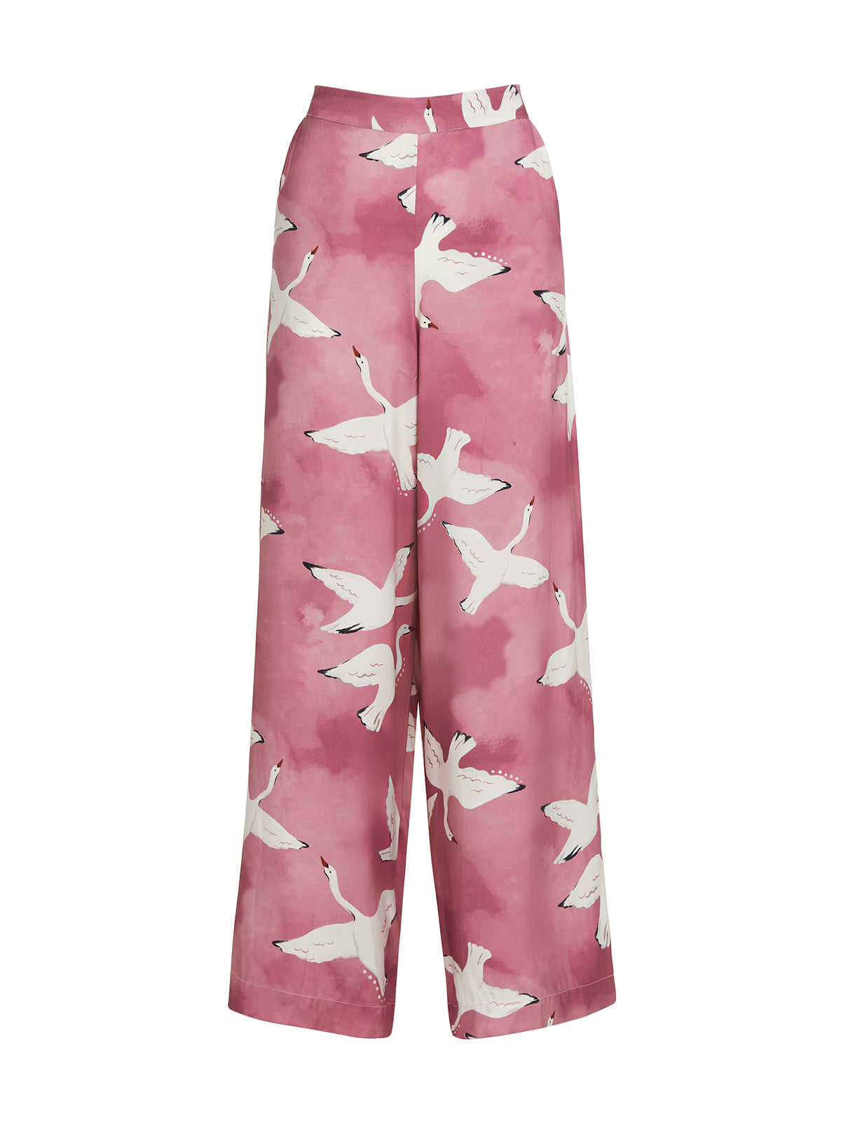 Cosima Pink Swans Print Trousers By KITRI Studio