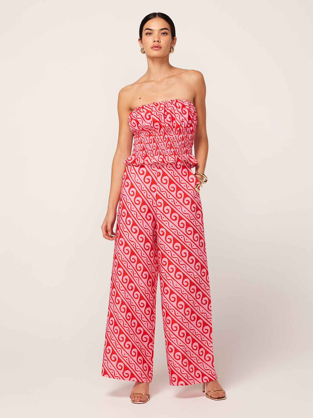 Cosima Pink Wave Print Trousers By KITRI Studio
