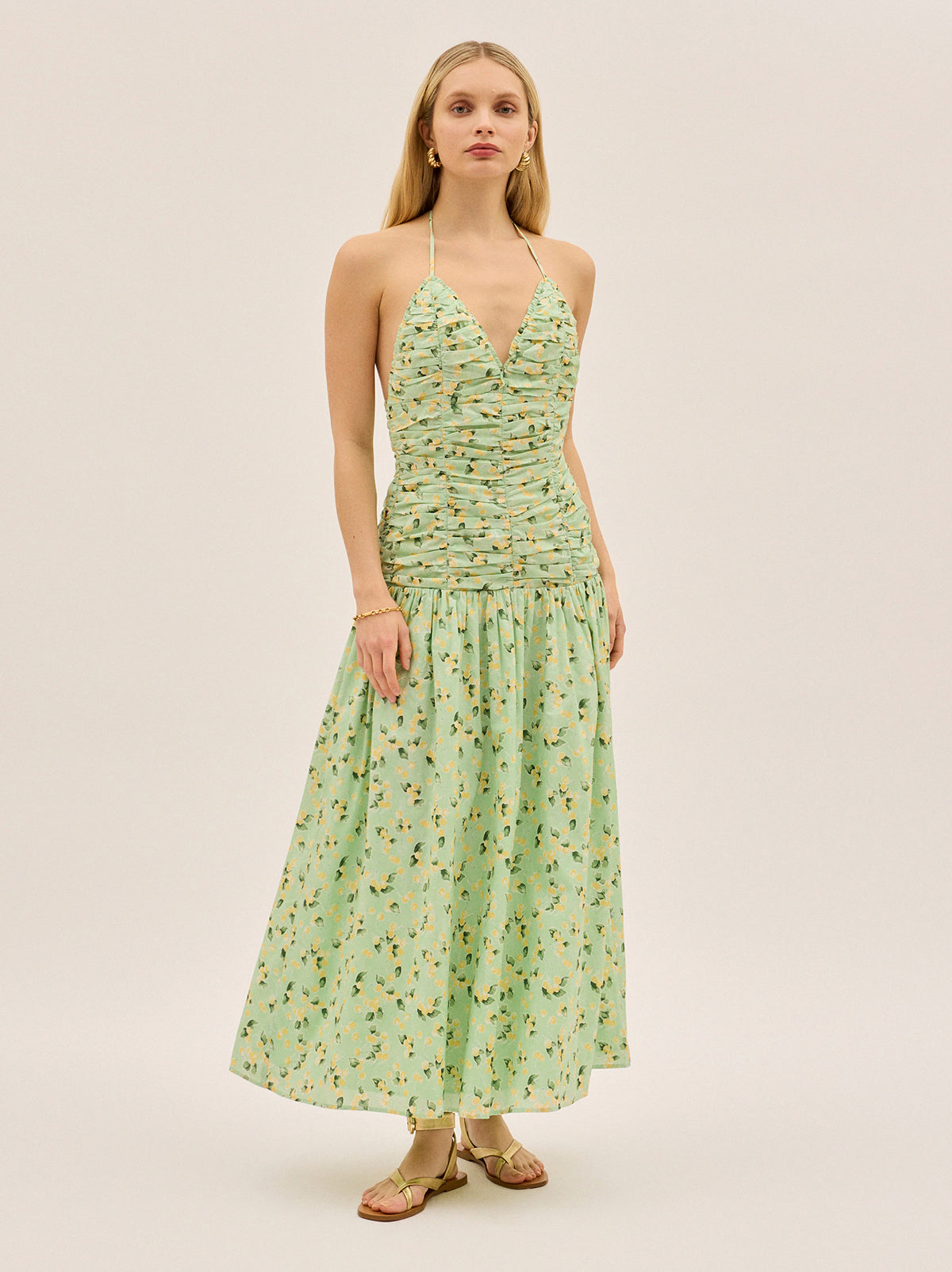 Cynthia Green Cherry Print Halterneck Dress By KITRI Studio