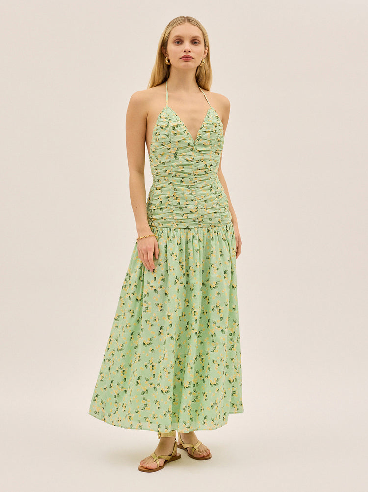 Cynthia Green Cherry Print Halterneck Dress By KITRI Studio