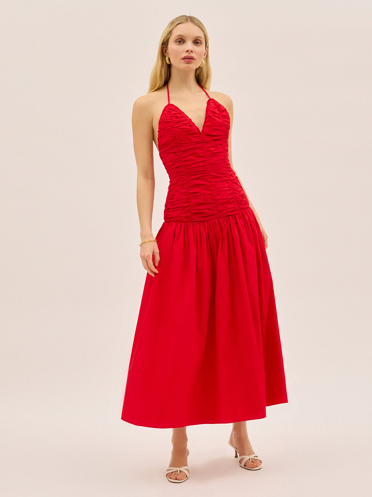 Cynthia Red Cotton Halterneck Dress By KITRI Studio