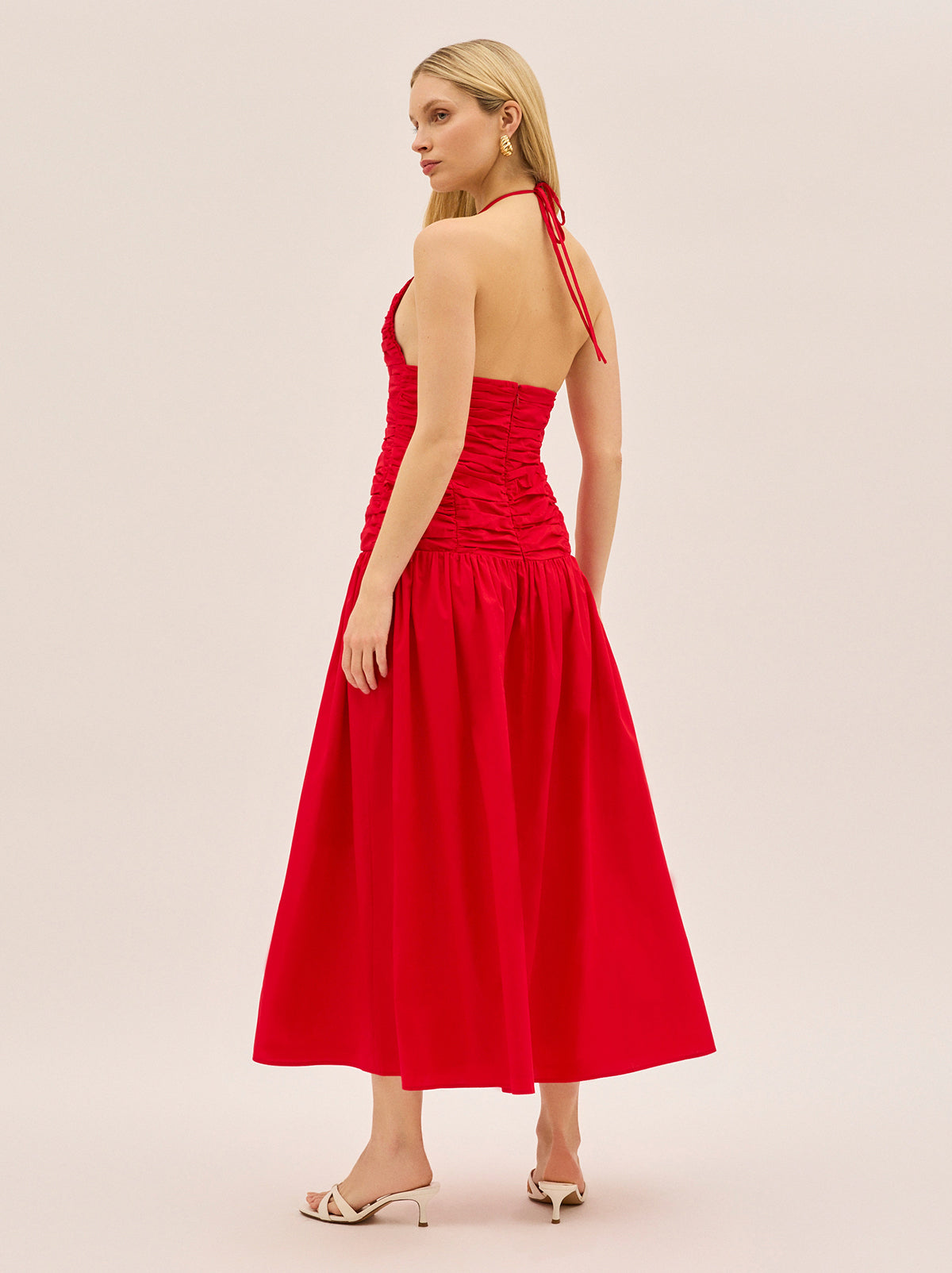 Cynthia Red Cotton Halterneck Dress By KITRI Studio
