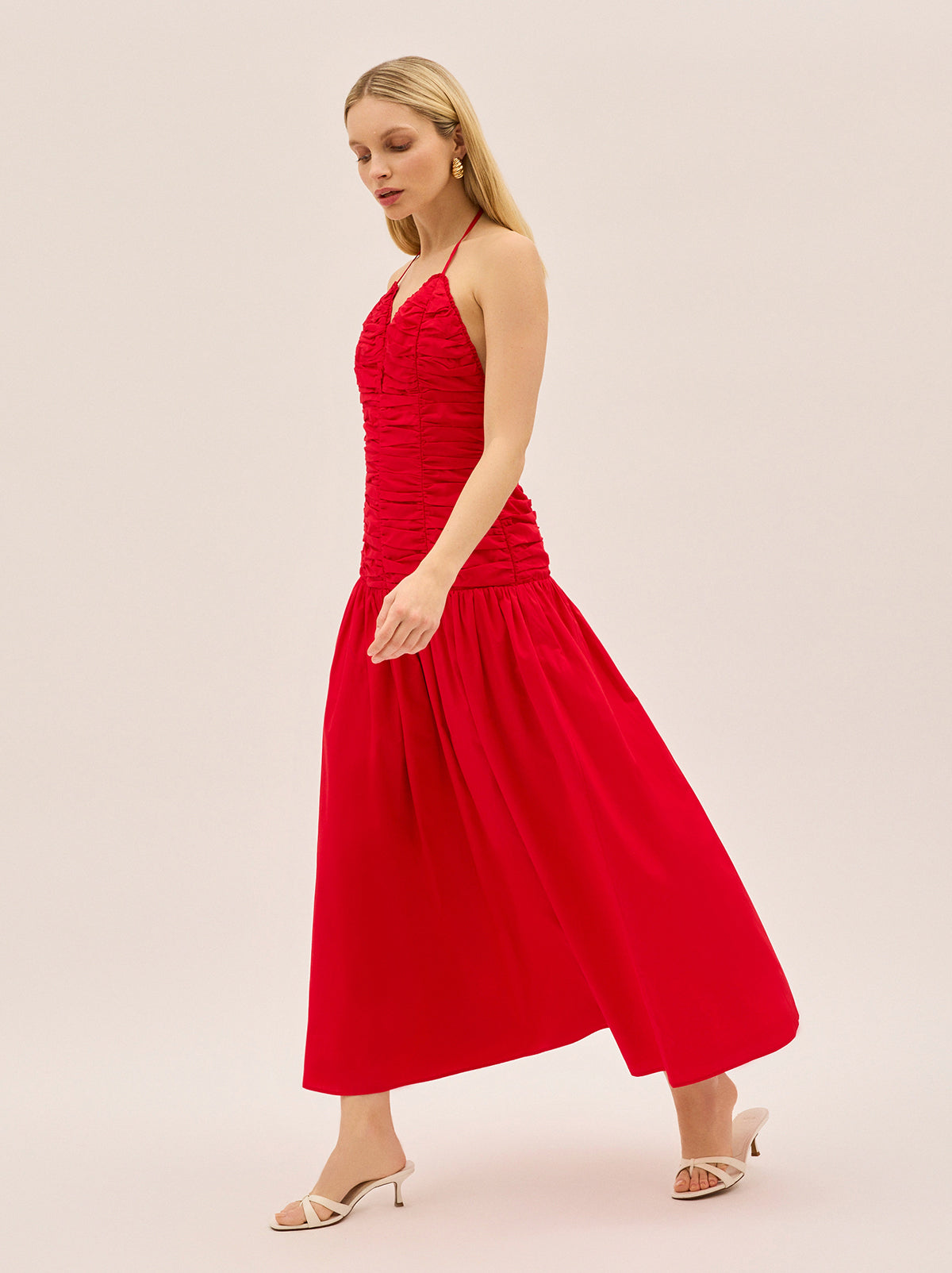 Cynthia Red Cotton Halterneck Dress By KITRI Studio