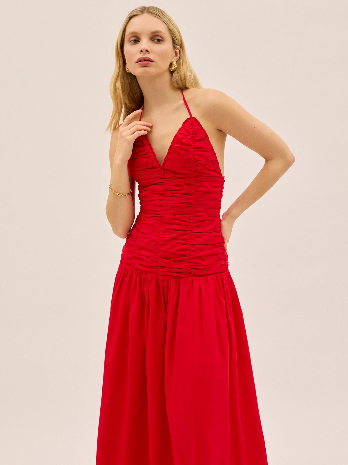 Cynthia Red Cotton Halterneck Dress By KITRI Studio