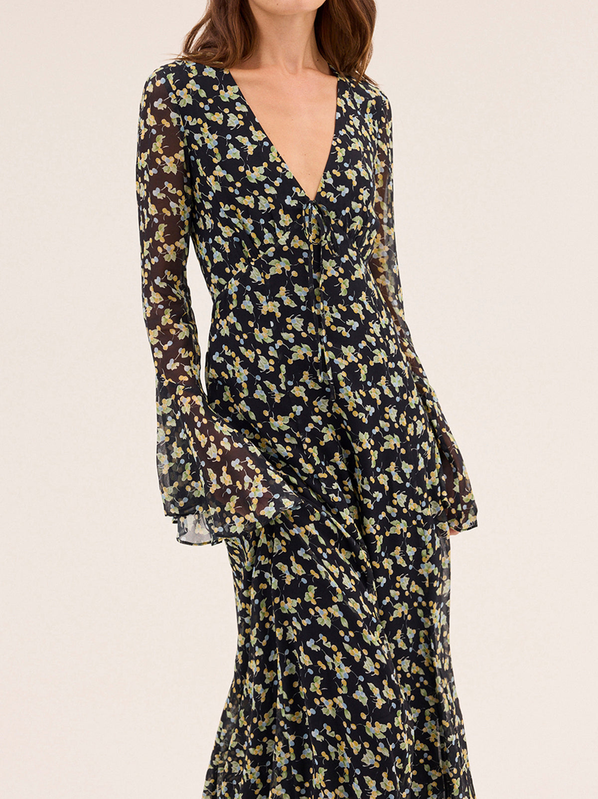 Dahlia Black Cherry Print Maxi Dress By KITRI Studio