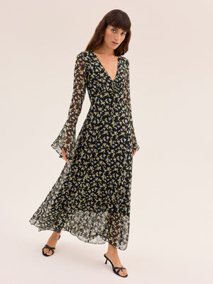Dahlia Black Cherry Print Maxi Dress By KITRI Studio