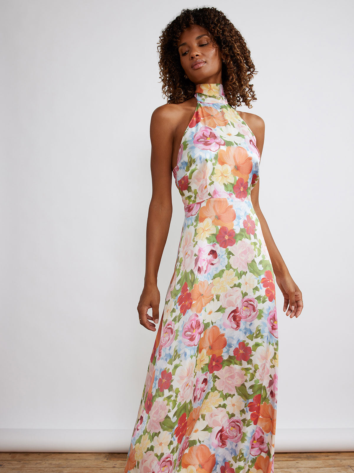 Floral halter hot sale maxi dress