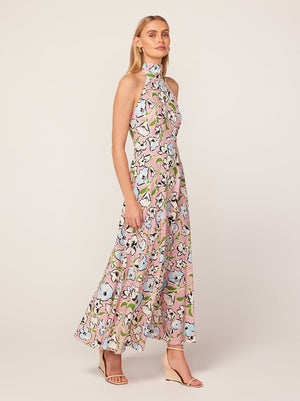 Dakota Pink Floral Print Halterneck Maxi Dress By KITRI Studio