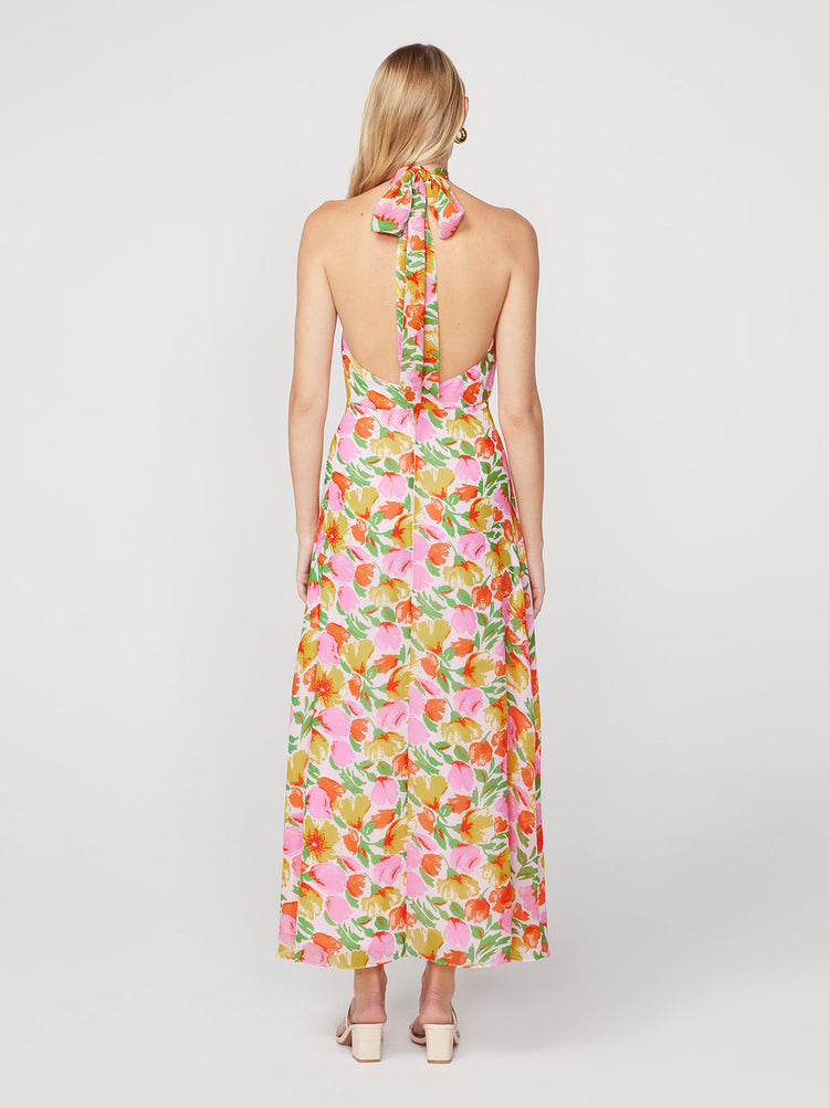 Dakota Pink Garden Floral Halterneck Maxi Dress By KITRI Studio