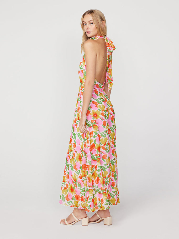 Dakota Pink Garden Floral Halterneck Maxi Dress By KITRI Studio
