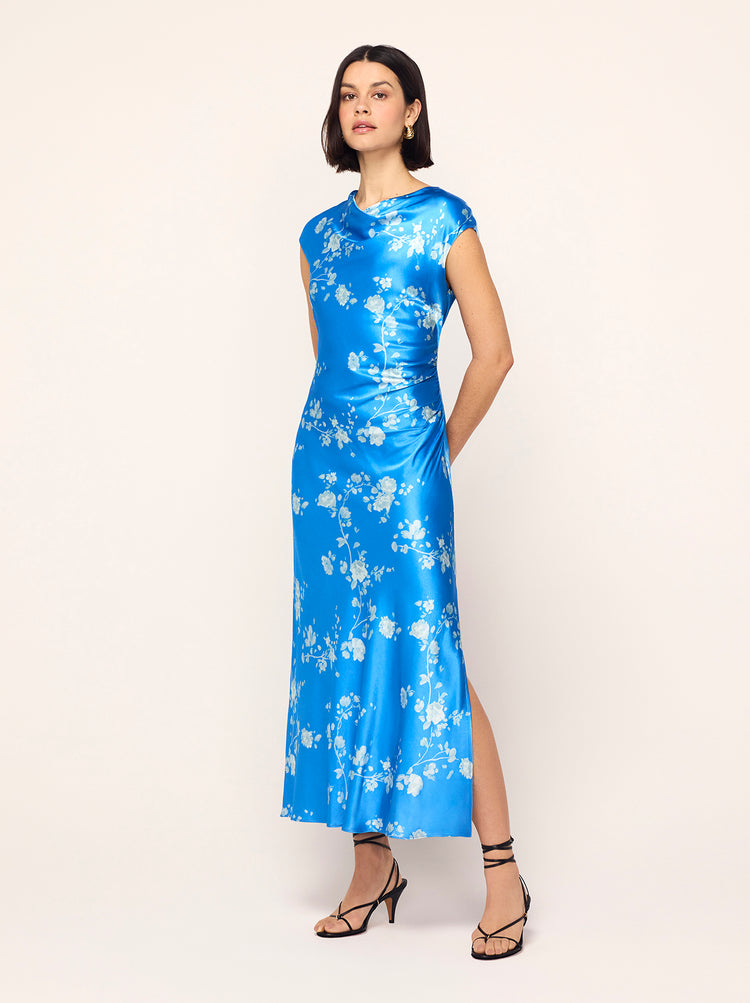 Daniella Blue Trailing Floral Print Dress By KITRI Studio