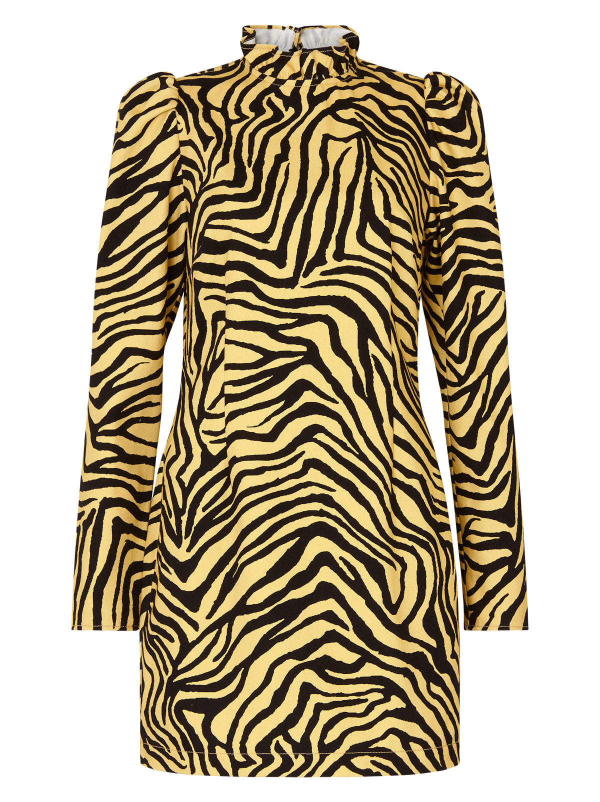 Danika Yellow Zebra Print Cotton Twill Mini Dress By KITRI Studio