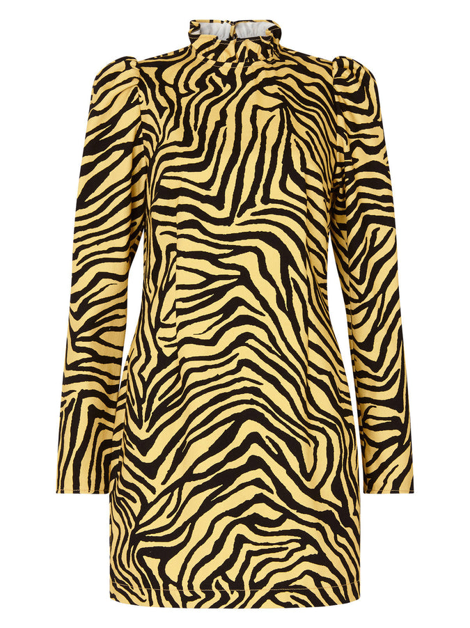 Danika Yellow Zebra Print Cotton Twill Mini Dress KITRI Studio