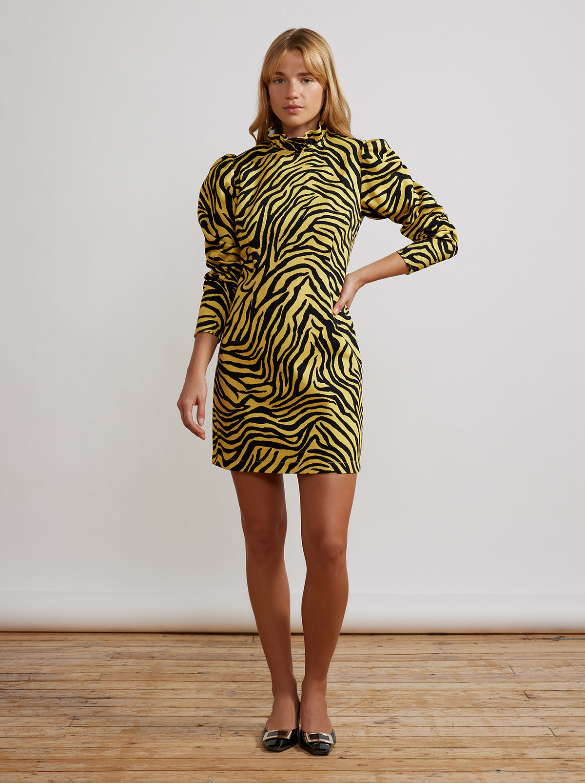 Danika Yellow Zebra Print Cotton Twill Mini Dress By KITRI Studio