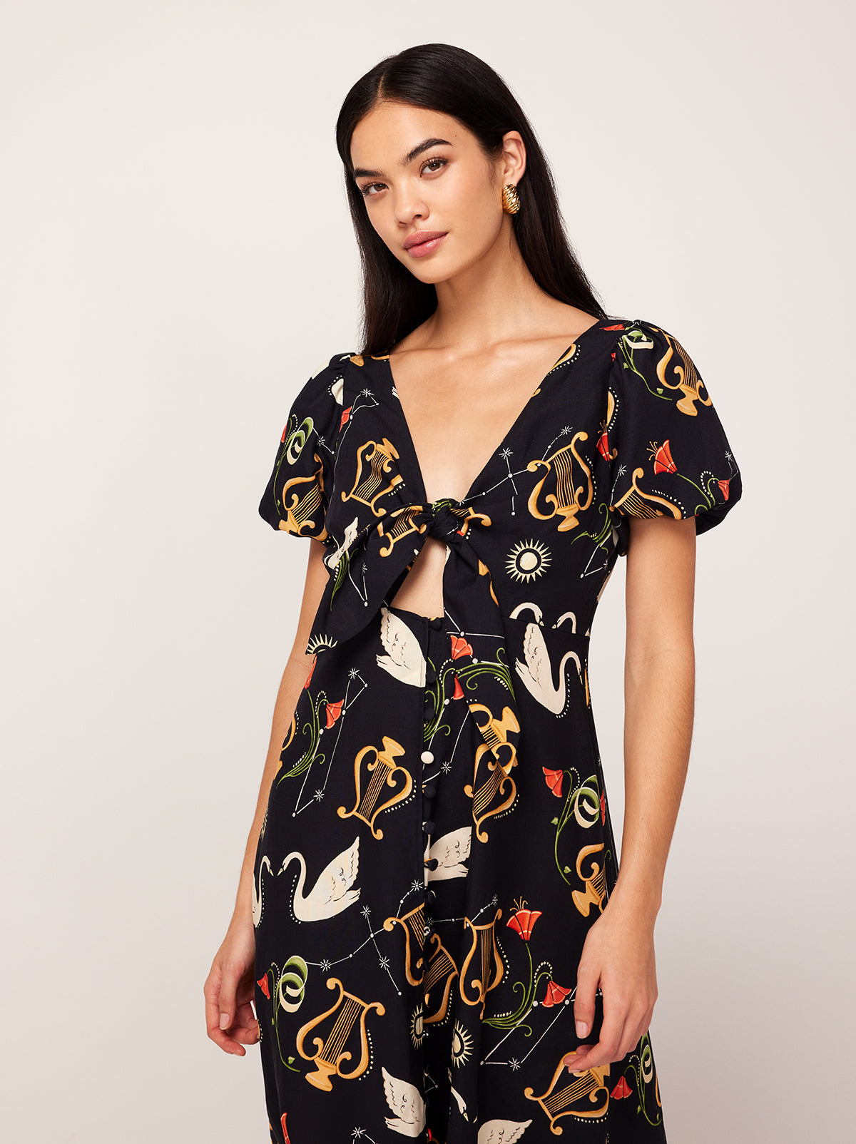Jacquetta Black Cygnus And Lyra Print Halterneck Maxi Dress