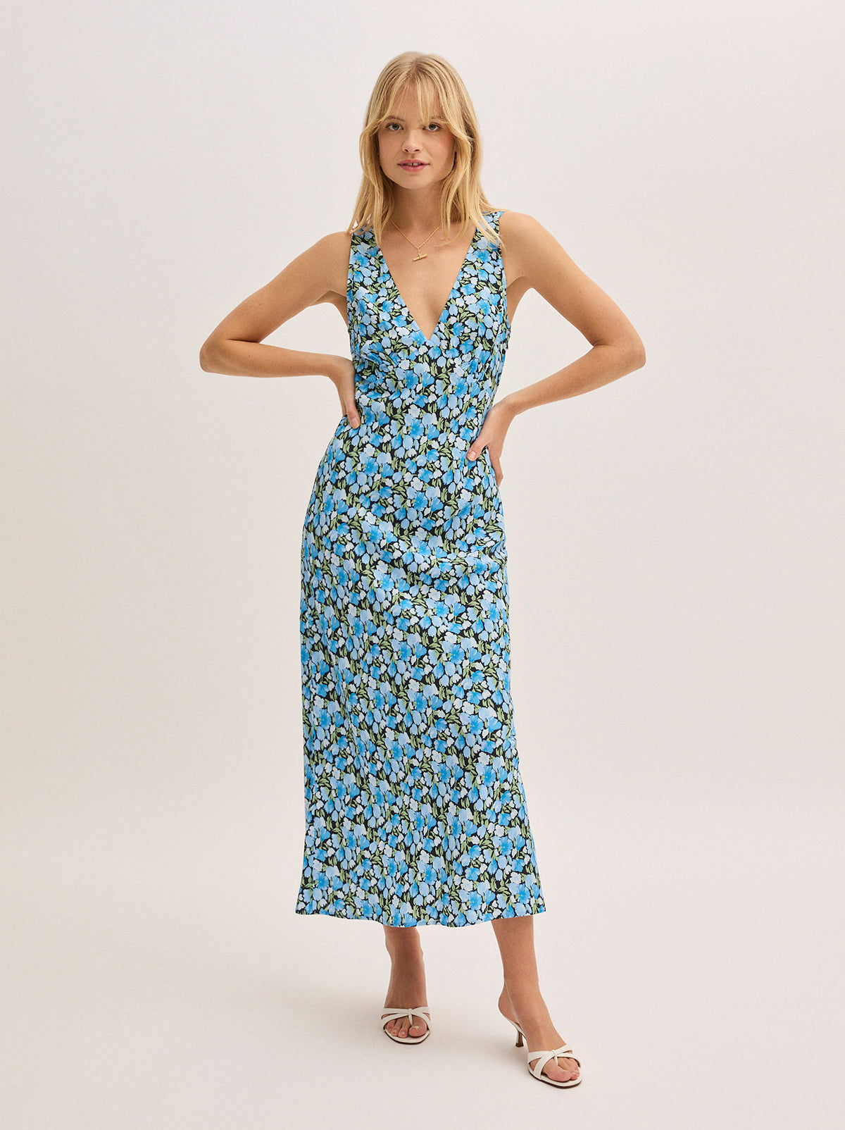 Danna Blue Floral Print Midi Dress | KITRI Studio Danna Blue Floral Print Midi Dress | KITRI Studio