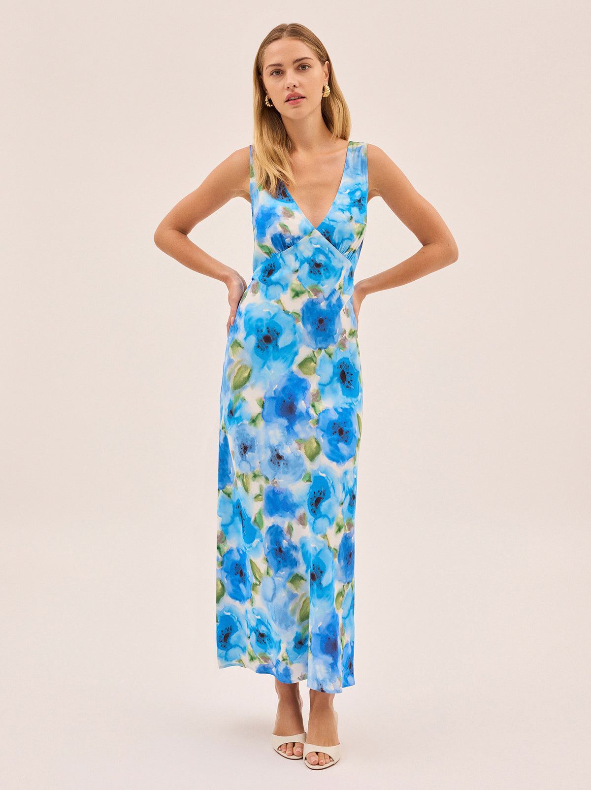 Danna Blue Watercolour Poppy Print Dress By KITRI Studio