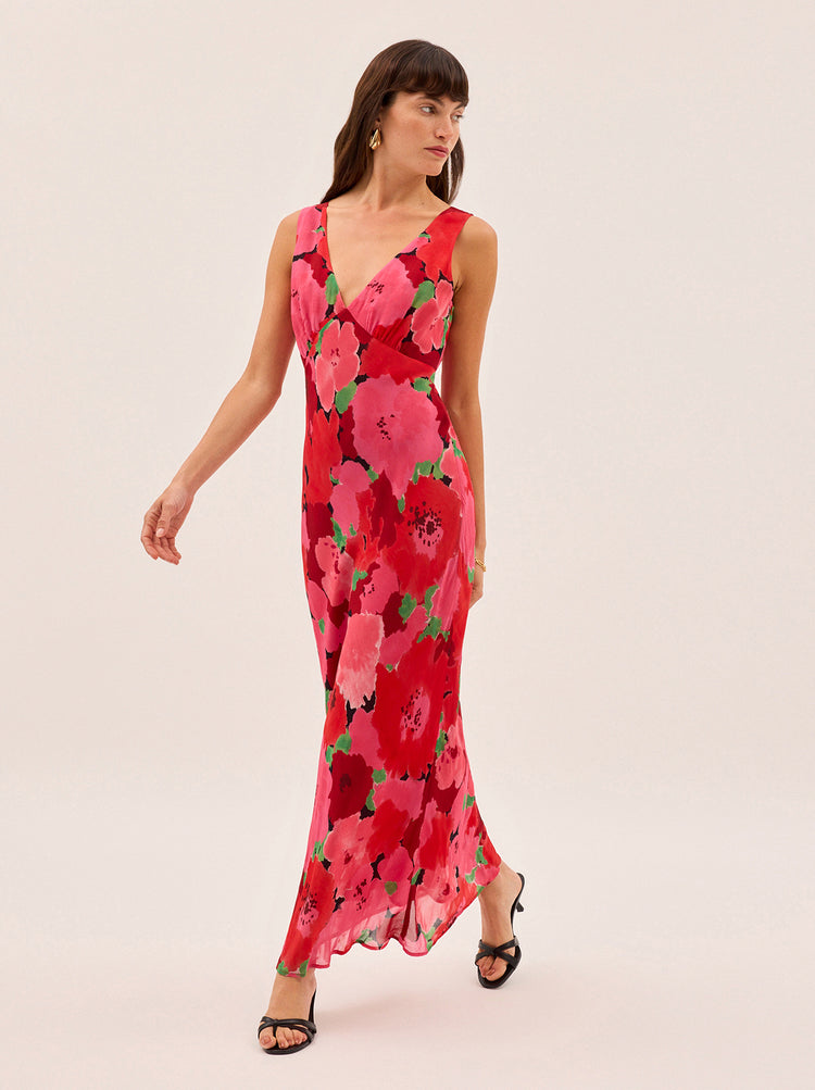 Danna Pink Watercolour Floral Print Dress By KITRI Studio