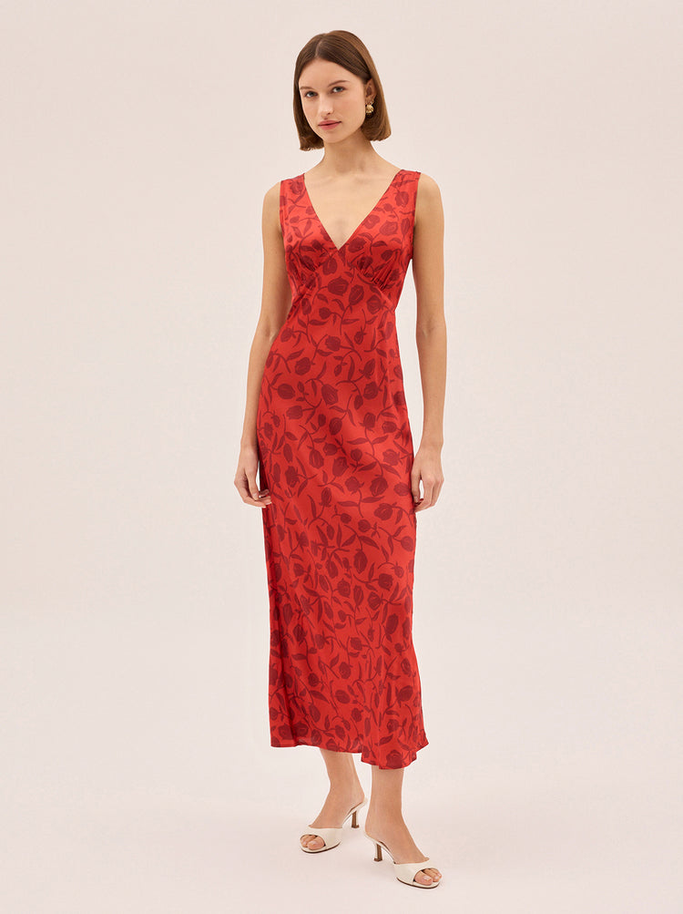 Danna Red Tulip Print Dress By KITRI Studio