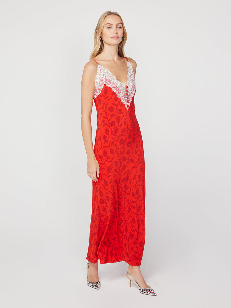 Daphne Red Tulip Print Maxi Slip Dress By KITRI Studio