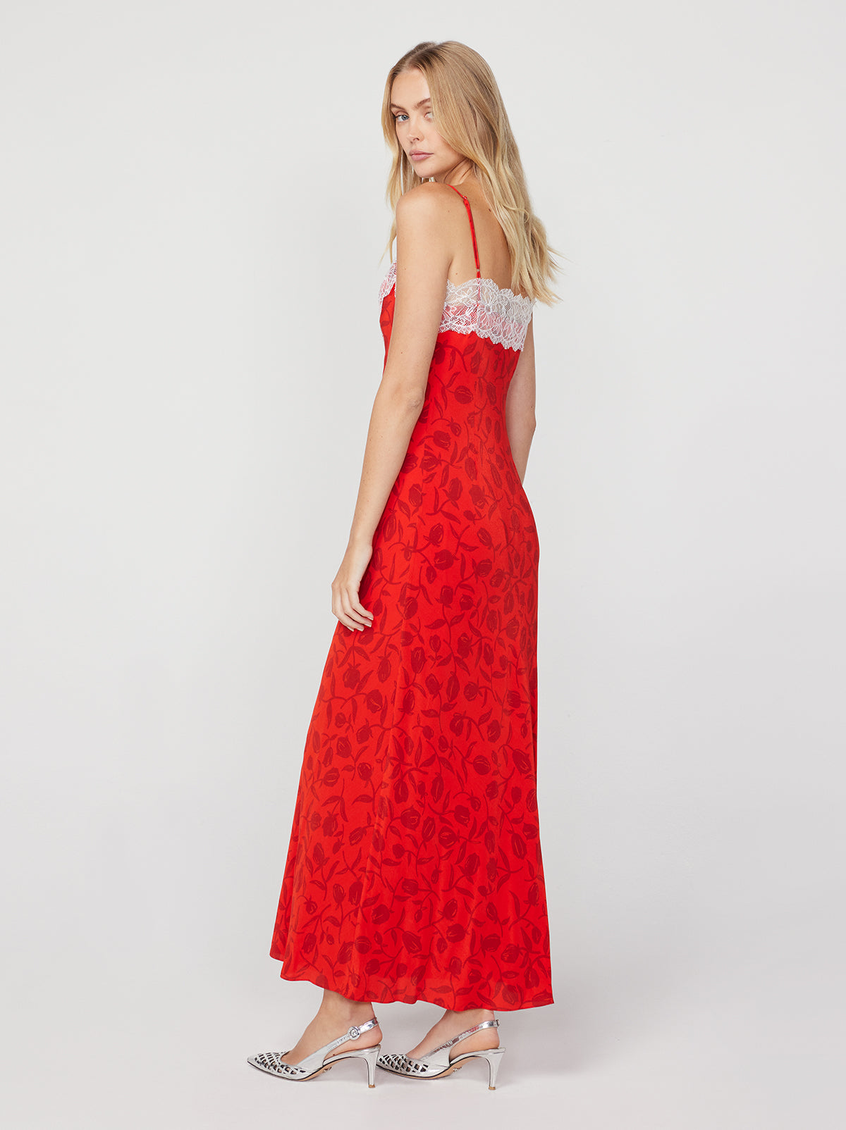 Daphne Red Tulip Print Maxi Slip Dress By KITRI Studio