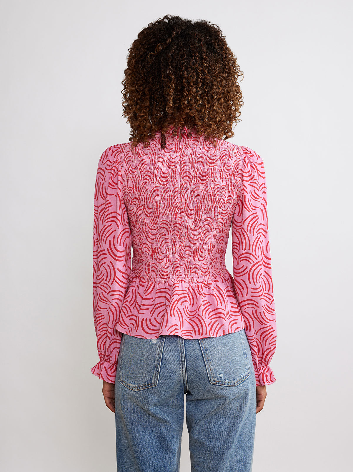 Darcie Pink Geo Shirred Top by KITRI Studio