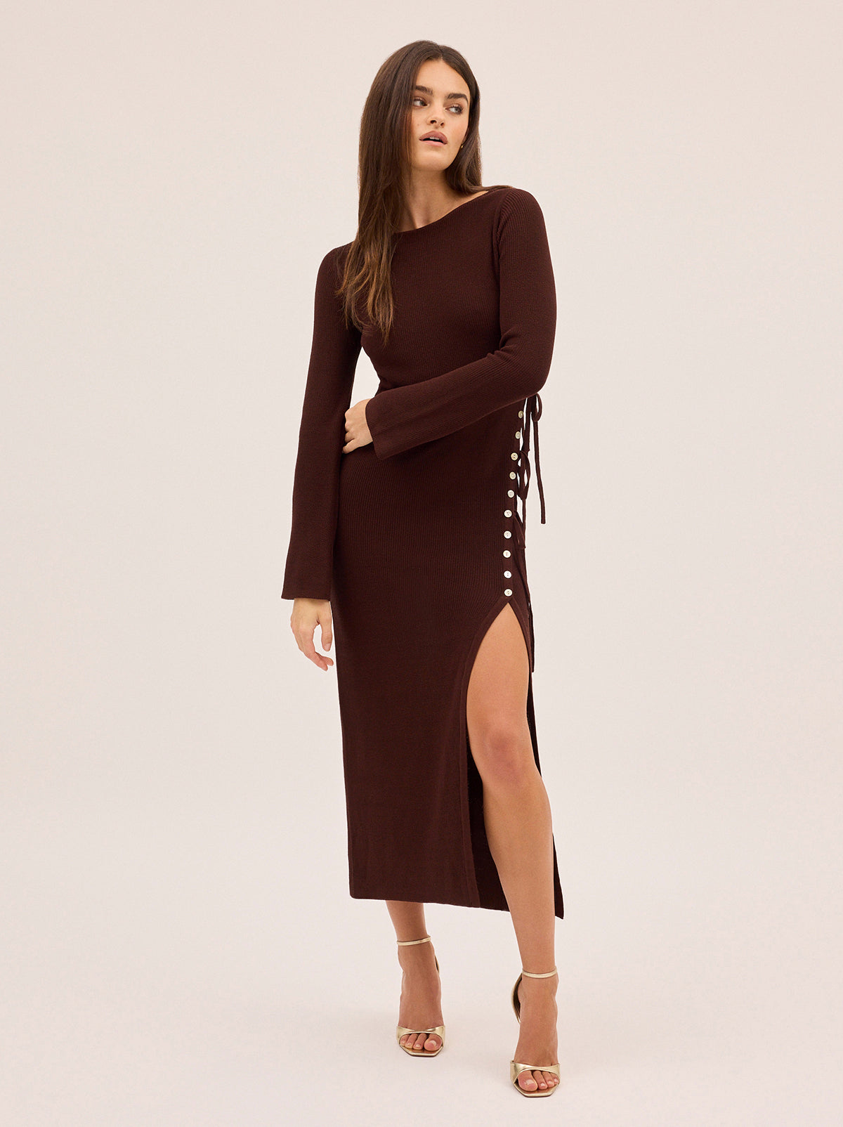 Daria Chocolate Knit Maxi Dress | KITRI Studio Daria Chocolate Knit Maxi Dress | KITRI Studio