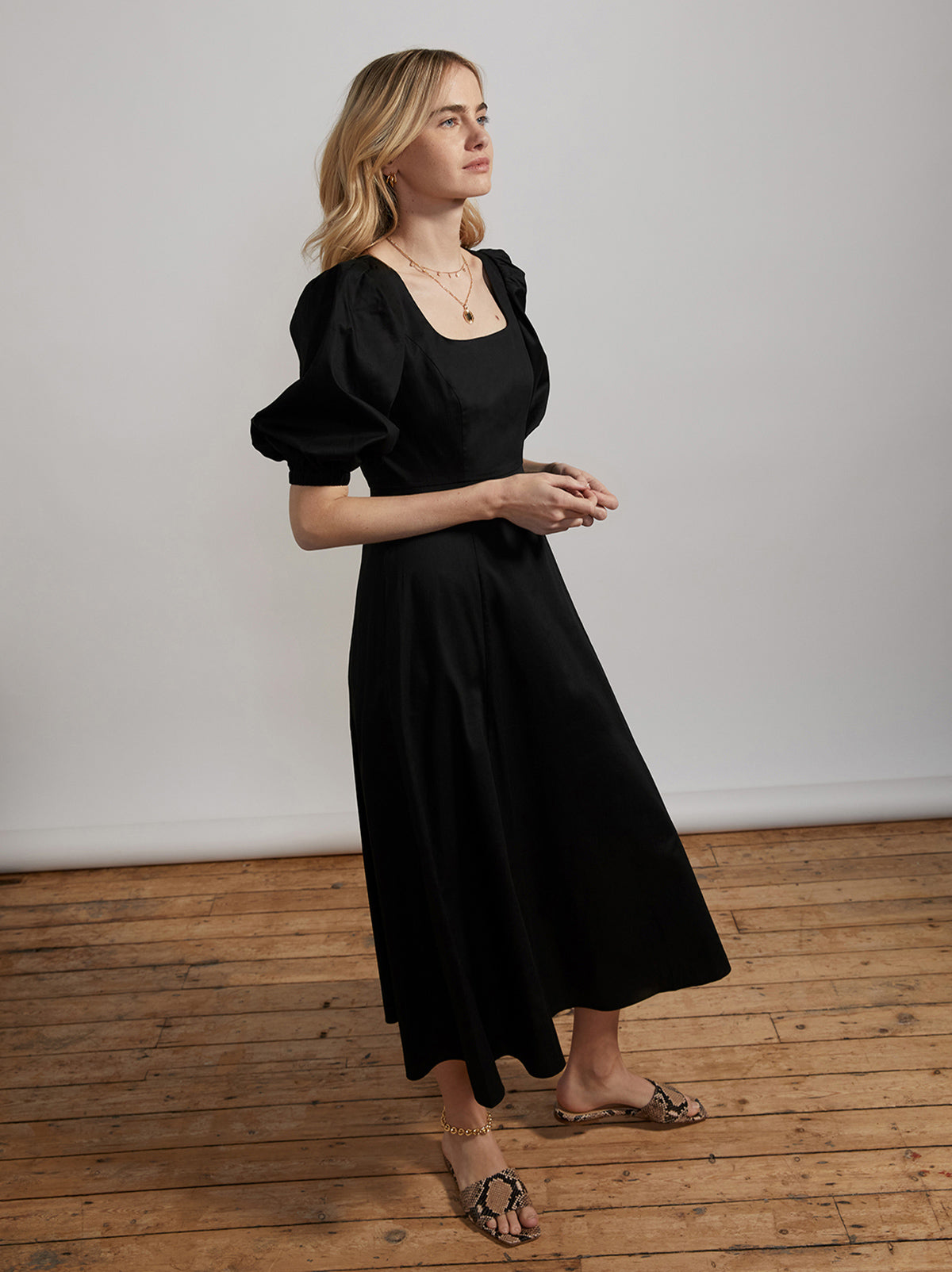 Deborah Black Cotton Midi Dress By KITRI Studio