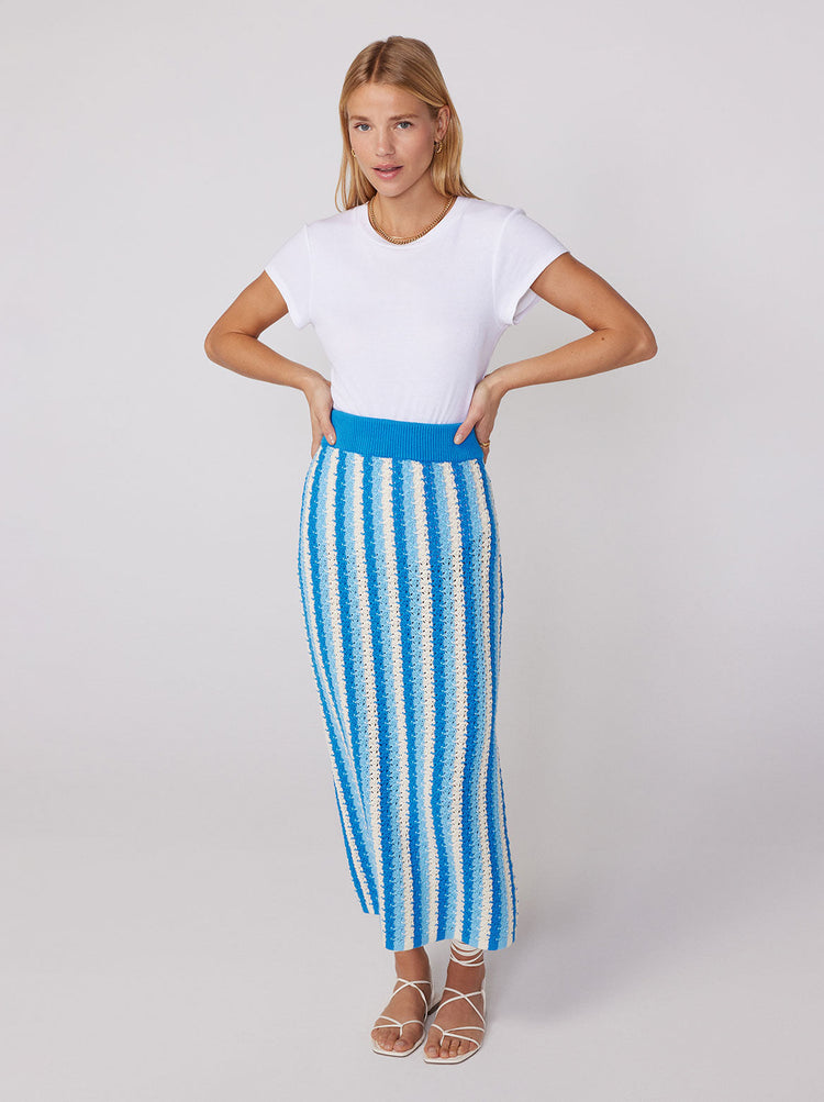 Delphine Blue Stripe Knit Midi Skirt By KITRI Studio