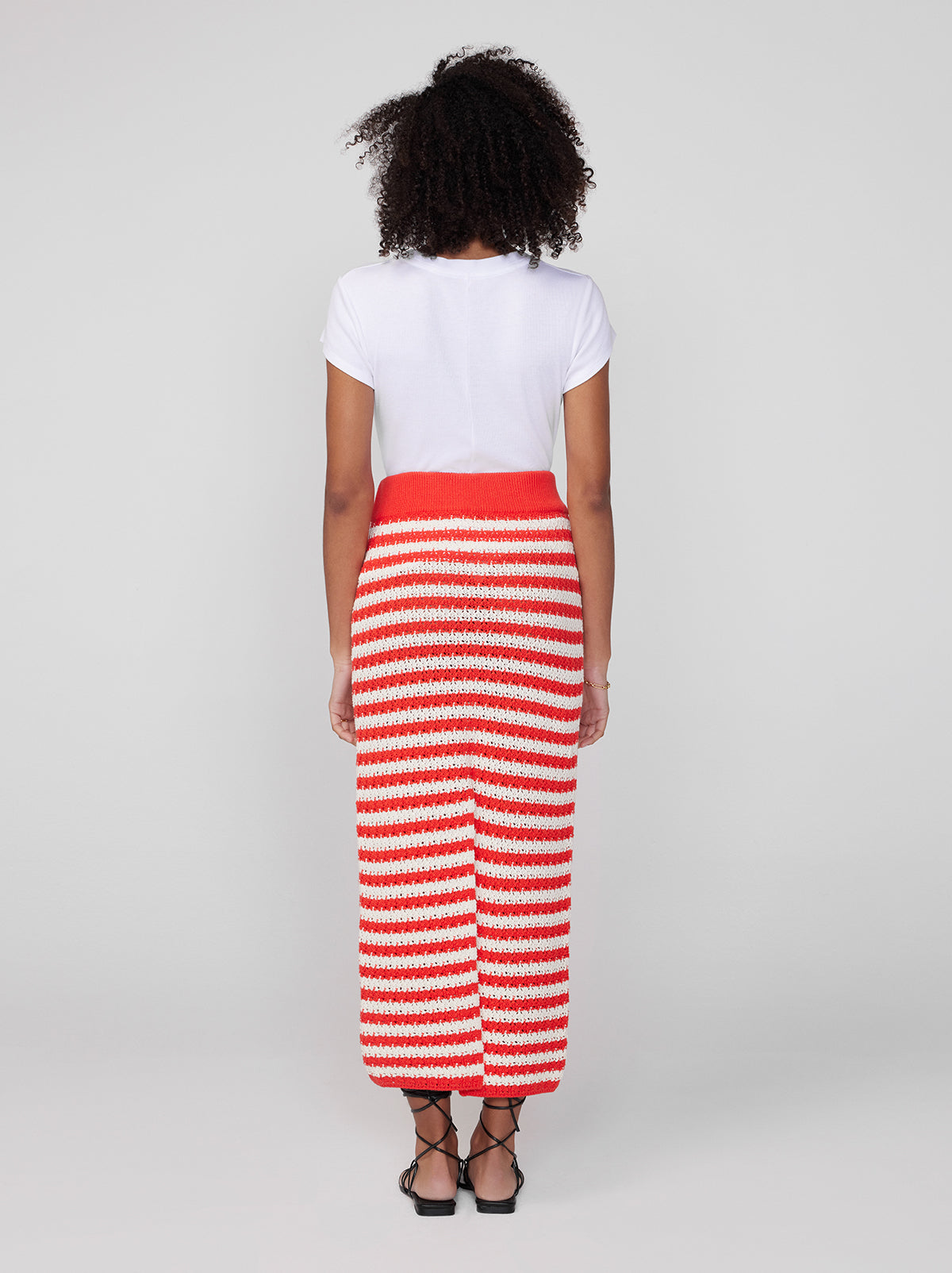 Delphine Orange Stripe Crochet Knit Midi Skirt