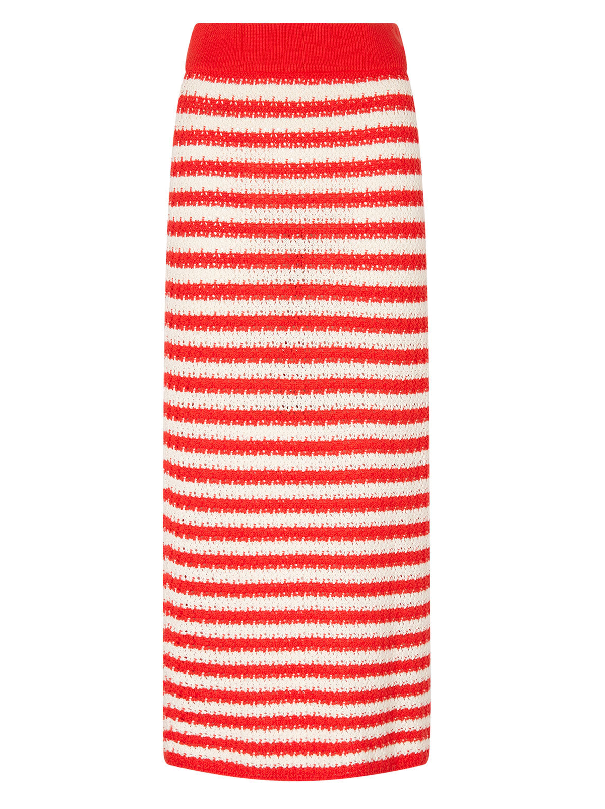 Delphine Orange Stripe Crochet Knit Midi Skirt