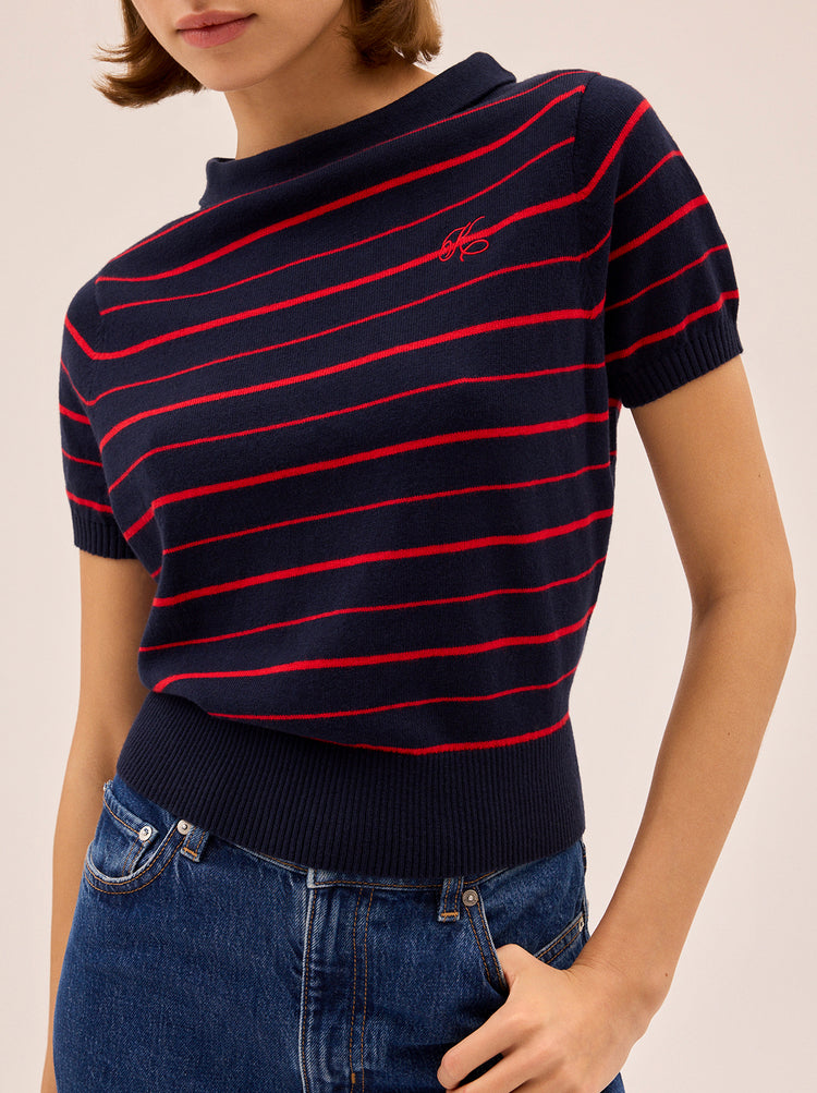 Devon Navy Striped Knit Top By KITRI Studio
