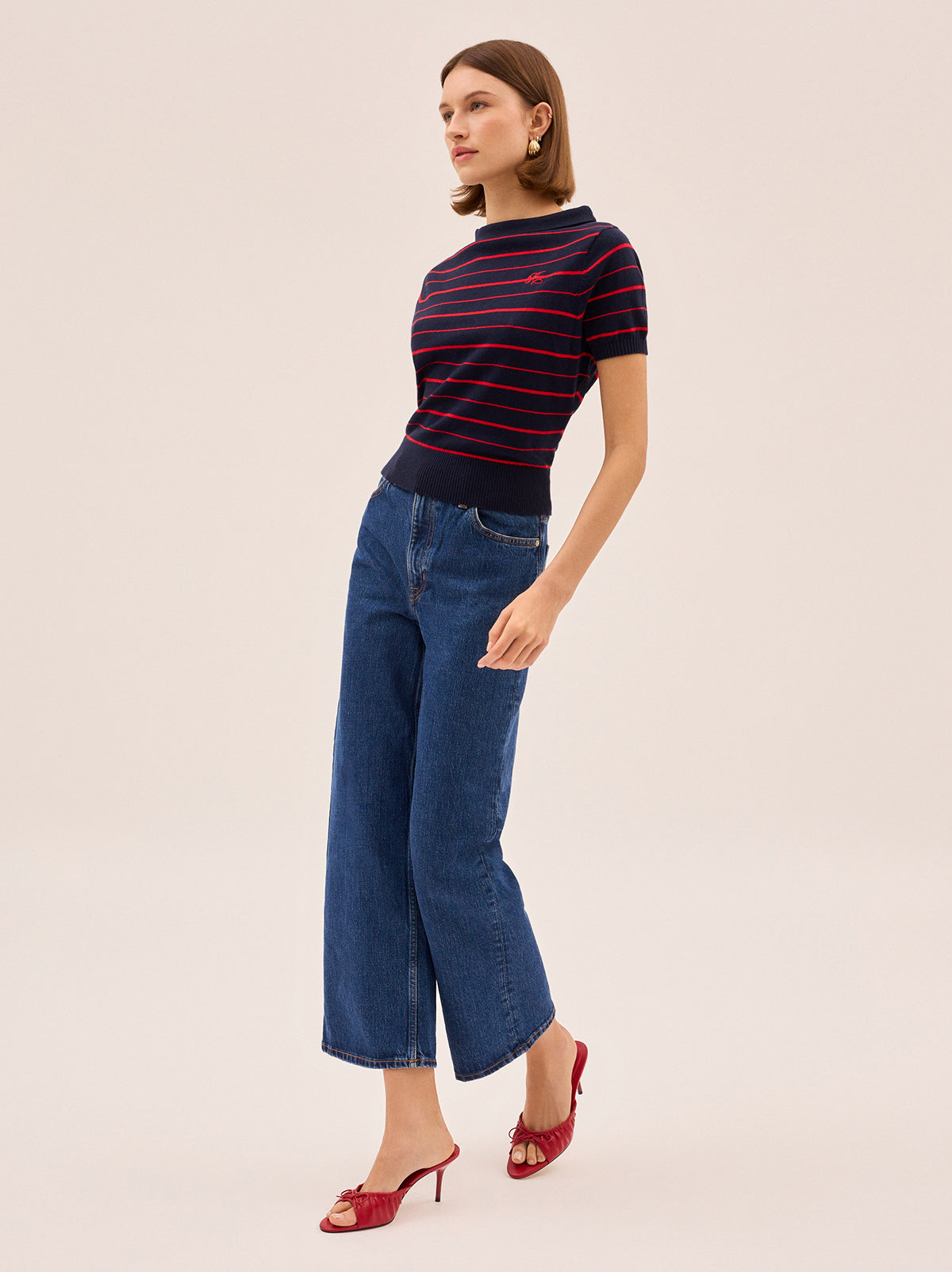 Devon Navy Striped Knit Top By KITRI Studio
