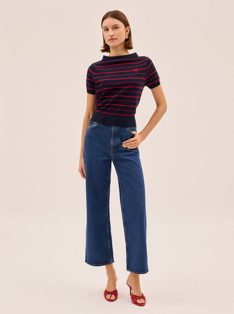 Devon Navy Striped Knit Top By KITRI Studio