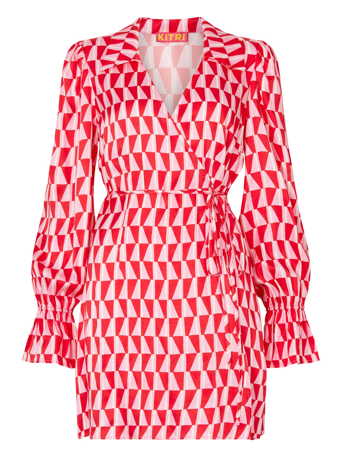 Diane Pink Tile Print Wrap Mini Dress by KITRI Studio