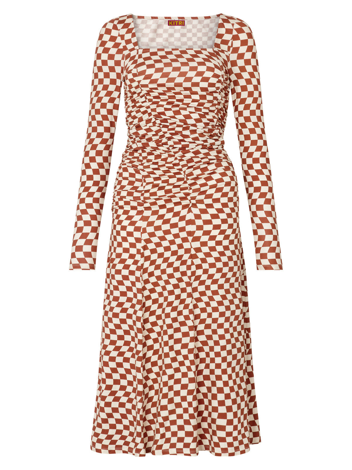Diedre Wavy Checker Ruched Jersey Dress by KITRI Studio