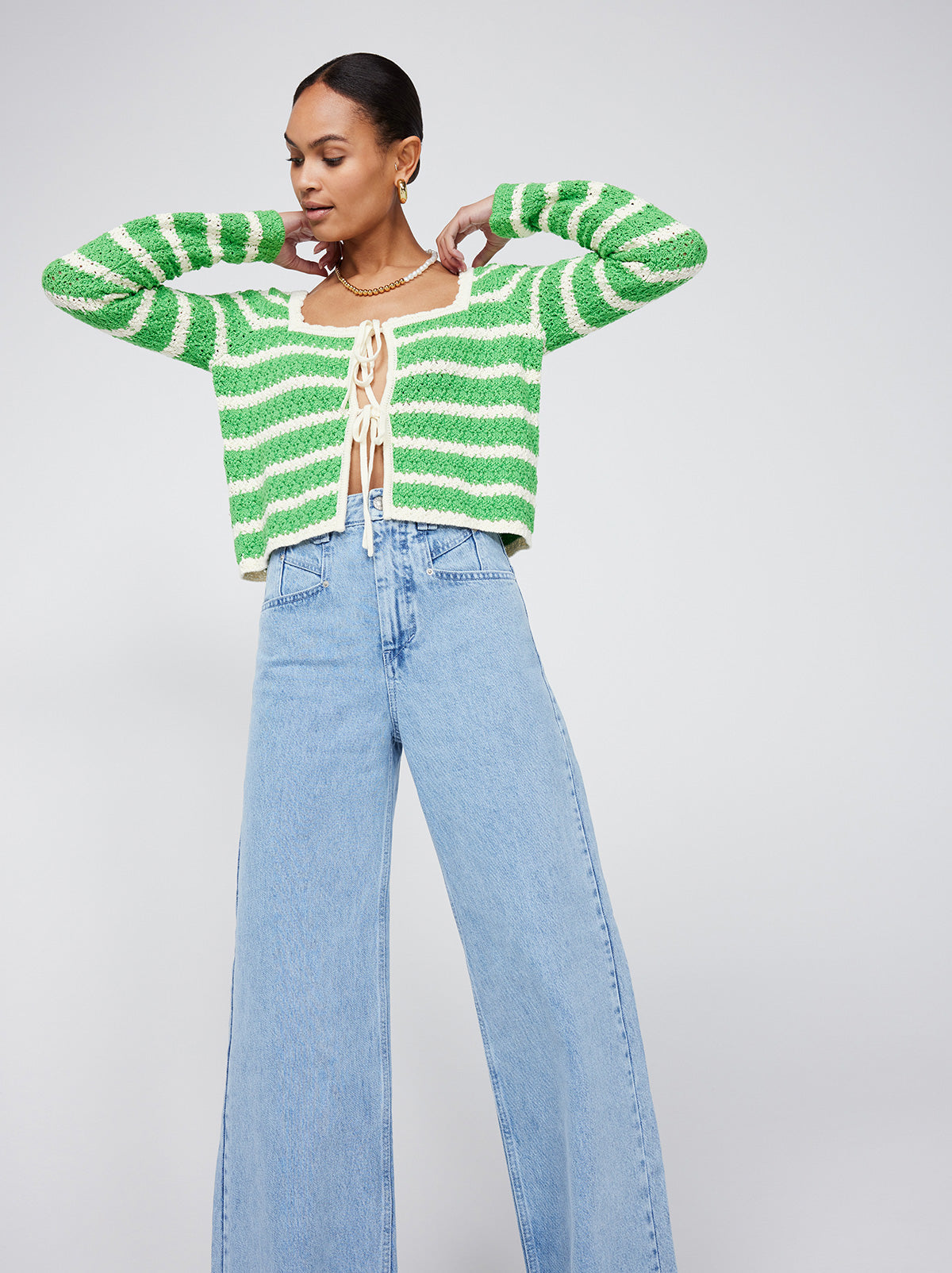 Dionne Green Stripe Knit Cardigan | KITRI Studio