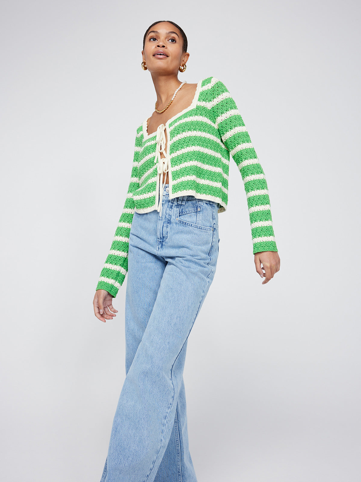 Dionne Green Stripe Knit Cardigan | KITRI Studio