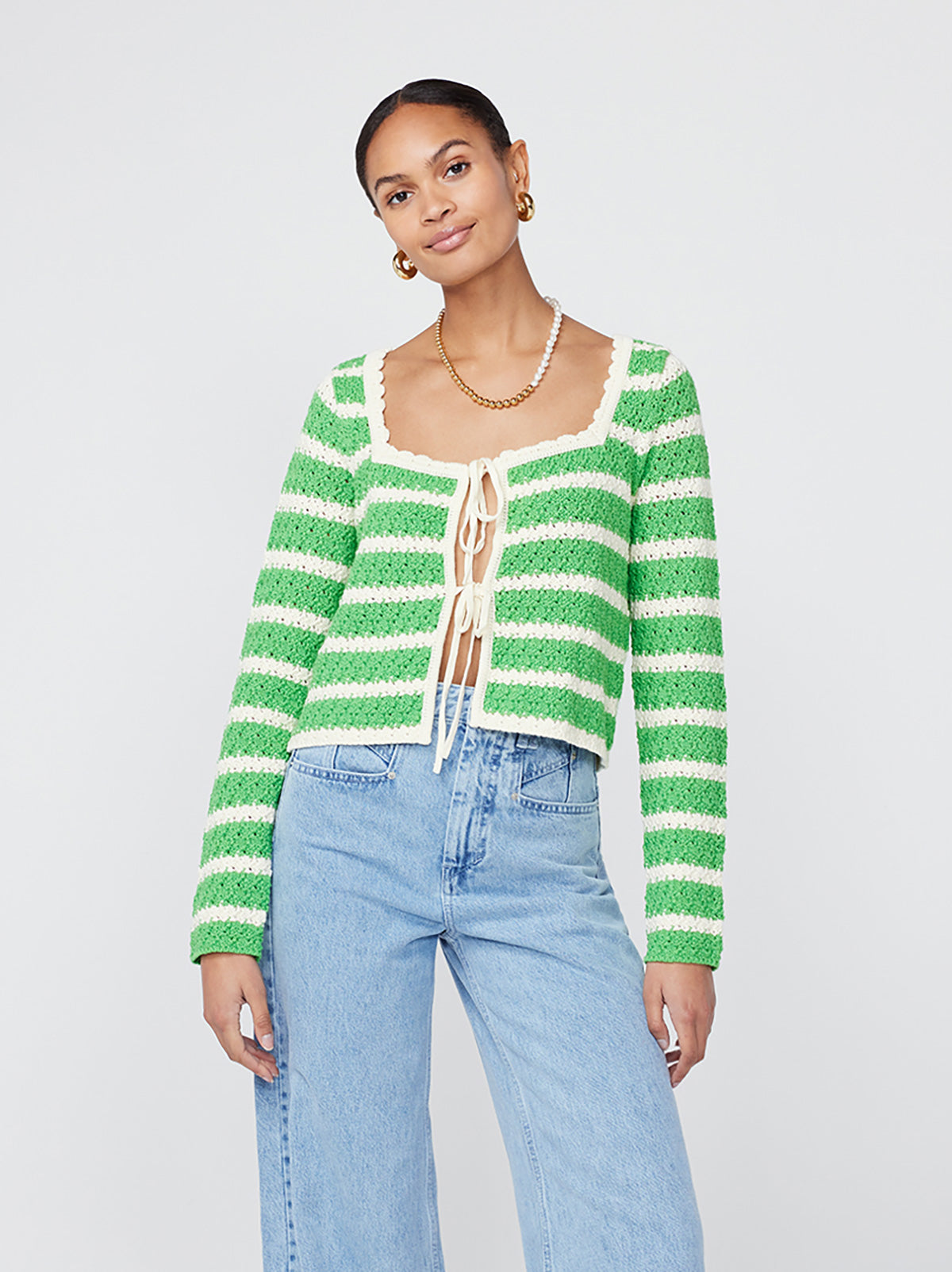 Dionne Green Stripe Knit Cardigan by KITRI Studio